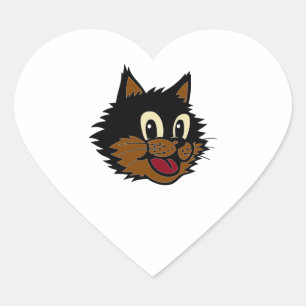 PEGATINA EN FORMA DE CORAZÓN 12 GATO NOCTURNO DE SONRISA NEGRO Y MARRÓN