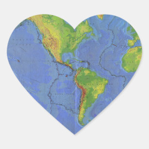 Pegatina En Forma De Corazón 1994 mapa del mundo físico - placas tectónicas -