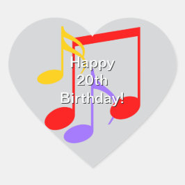 Pegatina En Forma De Corazón 20th Birthday Music Notes Heart Sticker