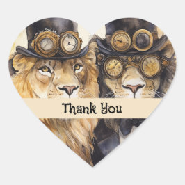 Pegatina En Forma De Corazón 2 leones machos steampunk