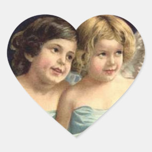 Pegatina En Forma De Corazón 2 pequeños ángeles rapados en azul