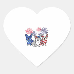 Pegatina En Forma De Corazón 4 De Julio Bandera Estadounidense Corgi Perro Patr