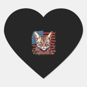 Pegatina En Forma De Corazón 4 De Julio Bandera Estadounidense Gato De Savannah