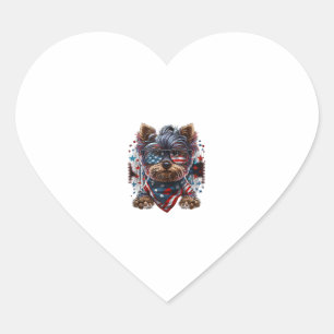 Pegatina En Forma De Corazón 4 de julio Patriotic Yorkie Dog Bandera de Estados