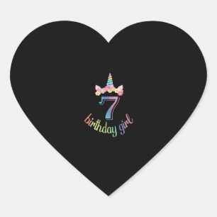 Pegatina En Forma De Corazón 7.ª camiseta del chica de cumpleaños de Unicornio