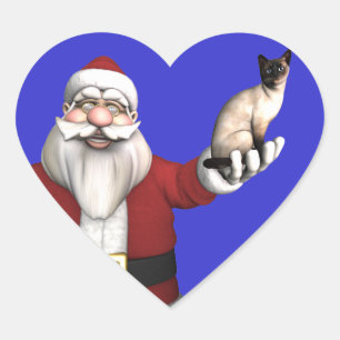 Pegatina En Forma De Corazón A Santa Claus le encantan los gatos siameses