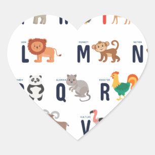 Pegatina En Forma De Corazón ABC de animales - Alfabeto