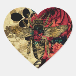 Pegatina En Forma De Corazón Abeja gótica y Rosas