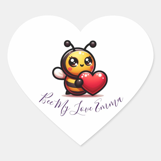 Pegatina En Forma De Corazón "Abeja mi amor, Emma" 🐝 ❤️ (Anverso)
