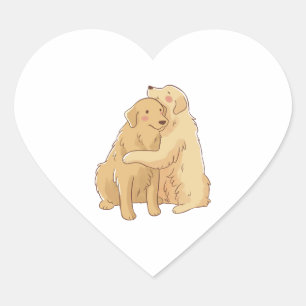 Pegatina En Forma De Corazón Abrazo de Golden Retriever