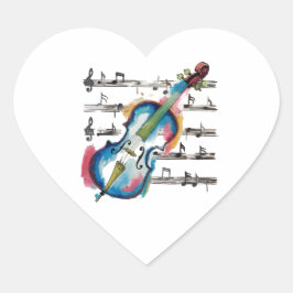 Pegatina En Forma De Corazón Abstract violin heart-shaped stickers