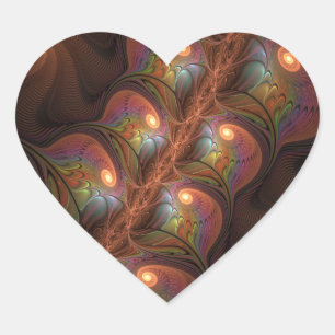 Pegatina En Forma De Corazón Abstracto Fluorescente Colorido Psicodélico Fracta