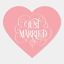 Pegatina En Forma De Corazón ACABAN DE CASARSE Letra Caligráfica Ornata Corazón