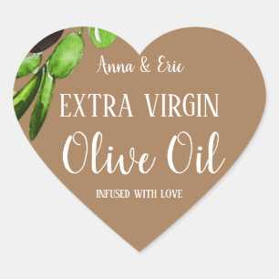 Pegatina En Forma De Corazón Aceite de Oliva Virgen Extra Boda Moderna y Elegan