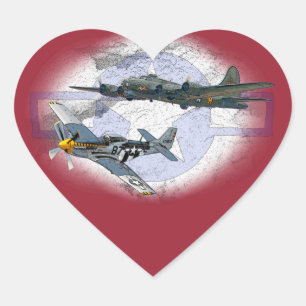 Pegatina En Forma De Corazón Acompañamiento del vuelo del mustango P-51