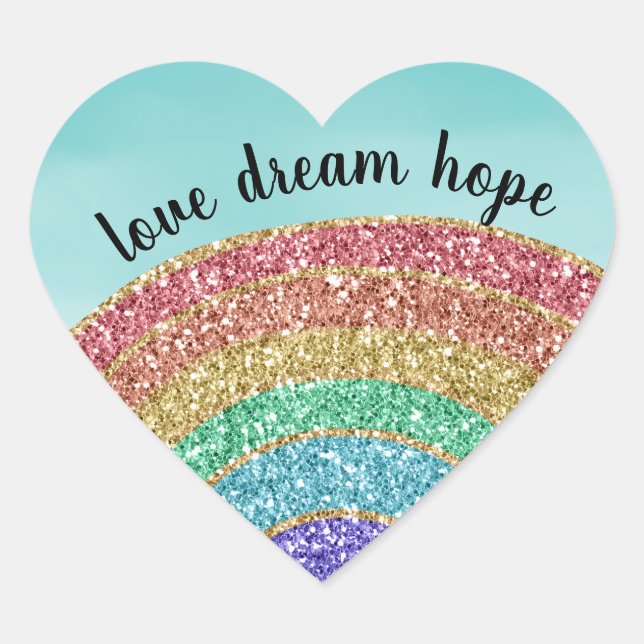 Pegatina En Forma De Corazón Acuarela de arcoiris purpurina (Anverso)