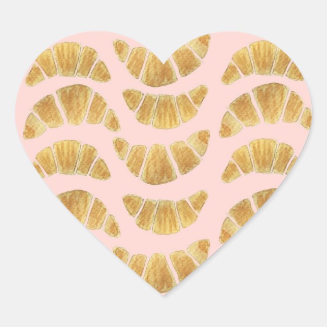 Pegatina En Forma De Corazón Acuarela de Croissant Rosa  (Anverso)
