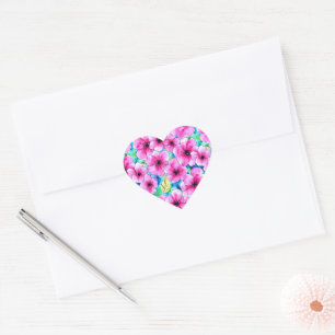 Pegatina En Forma De Corazón acuarela floral rosa bonito