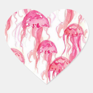 Pegatina En Forma De Corazón Acuarela rosa de medusa acuática de mar