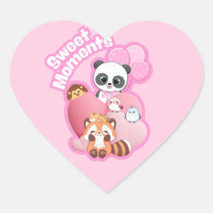 Pegatina En Forma De Corazón Adorable Panda & Friends Design