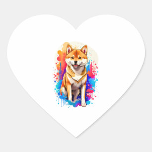 Pegatina En Forma De Corazón Adorable Shiba Inu