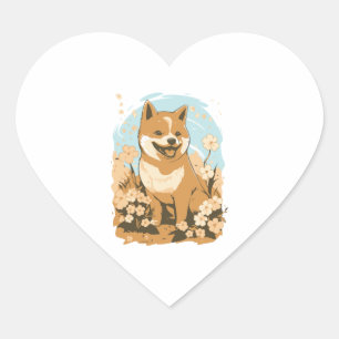 Pegatina En Forma De Corazón Adorable Shiba Inu T-shirt Art Print with Graphic