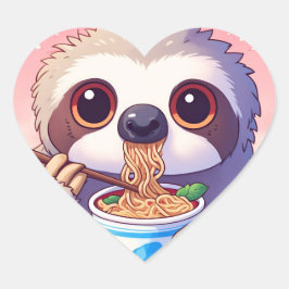 Pegatina En Forma De Corazón Adorable Sloth Comating Ramen