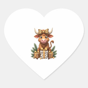 Pegatina En Forma De Corazón Adorable Vaca de las Tierras Altas de Navidad Sant