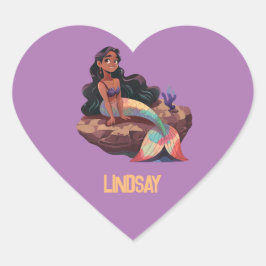 Pegatina En Forma De Corazón Adorable y elegante Sirenita con nombre de niño
