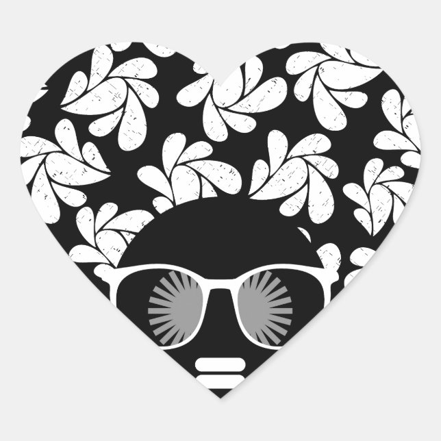 Pegatina En Forma De Corazón Afro Diva Blanco y Negro (Anverso)