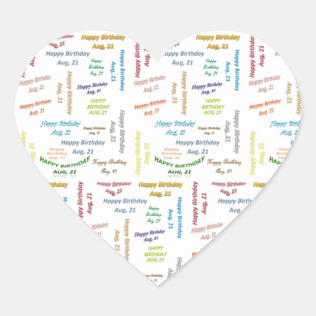 Pegatina En Forma De Corazón Agosto, 21 Pegatina de cumpleaños (Anverso)