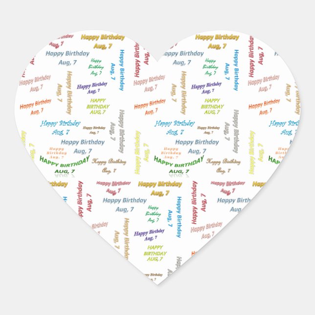 Pegatina En Forma De Corazón Agosto, 7 Pegatina de cumpleaños (Anverso)