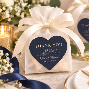 Pegatina En Forma De Corazón Agradecimiento Boda Pájaros de Amor Azul Marino Or