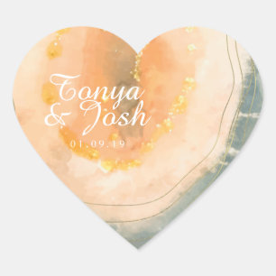 Pegatina En Forma De Corazón Agua de Ágata Geodas Coral Boda