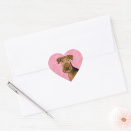 Pegatina En Forma De Corazón Airedale Terrier Cute Dog Head On Pink Hearts
