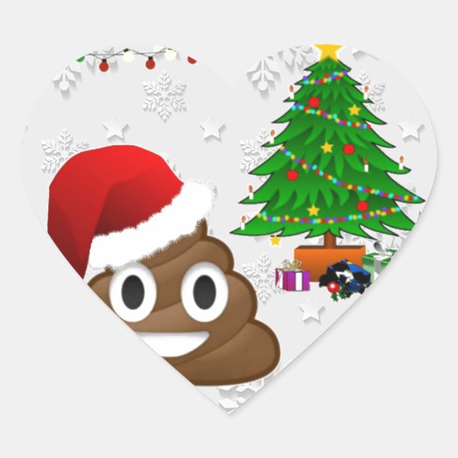 Pegatina En Forma De Corazón alegre navidad emoji poo (Anverso)