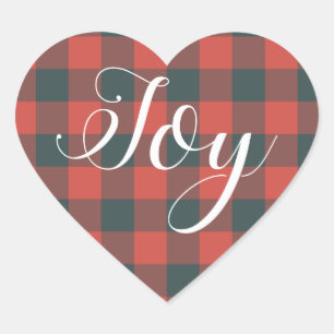 Pegatina En Forma De Corazón Alegría de Navidad Cuadro de Bufalo de Cuadros Roj