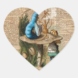 Pegatina En Forma De Corazón Alicia, hongos y jin,Arte de diccionario vintage