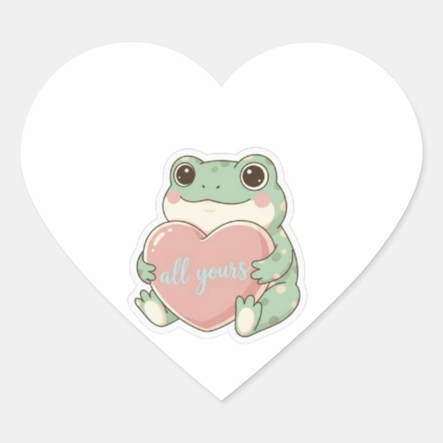 Pegatina En Forma De Corazón All Yours Frog Sticker Cute Frog Hugging Heart Kaw (Anverso)
