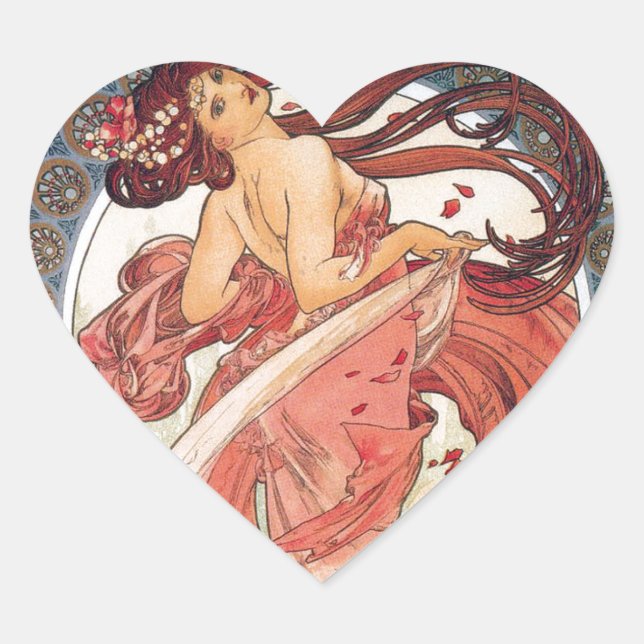Pegatina En Forma De Corazón Alphonse Mucha , “ Dance ” (Anverso)