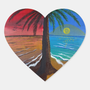Pegatina En Forma De Corazón Amanece y anochece - obra de arte hecha a mano