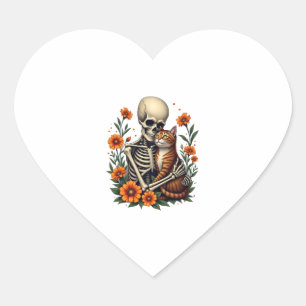 Pegatina En Forma De Corazón Amante de los gatos florales de Halloween