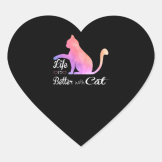 Pegatina En Forma De Corazón Amantes del gato | La Vida Es Mejor Con El Regalo 