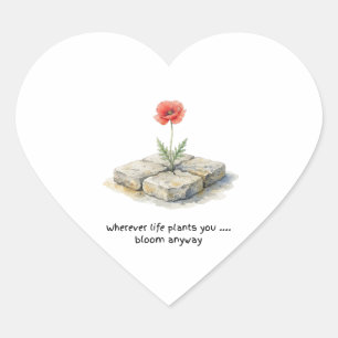Pegatina En Forma De Corazón Amapola en acuarela Dondequiera que la vida te pla