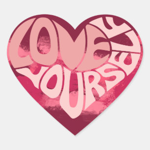 Pegatina En Forma De Corazón Ámate a Ti Mismo Corazón Rosa Retro