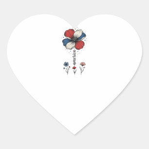 Pegatina En Forma De Corazón América Floral Patriótico Vintage Diseño Vectorial