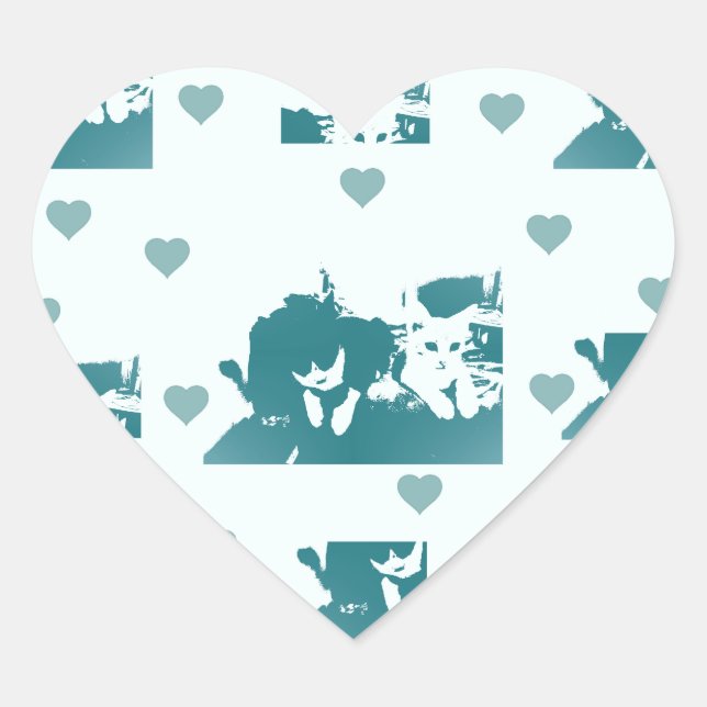 Pegatina En Forma De Corazón Amigos Felinos. (Anverso)