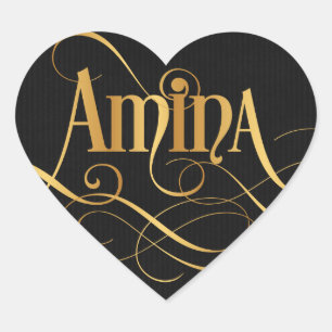 Pegatina En Forma De Corazón Amina De Guión Swirly Personalizada
