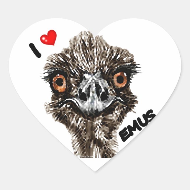 PEGATINA EN FORMA DE CORAZÓN AMO EL EMUS (Anverso)
