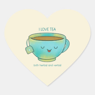 Pegatina En Forma De Corazón Amo el té tanto herbal como verbal Amante del té d